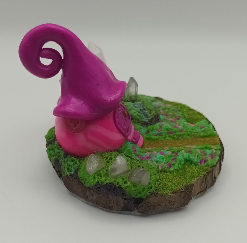Handmade Polymer Clay Pink Fairy House with Quartz Crystals