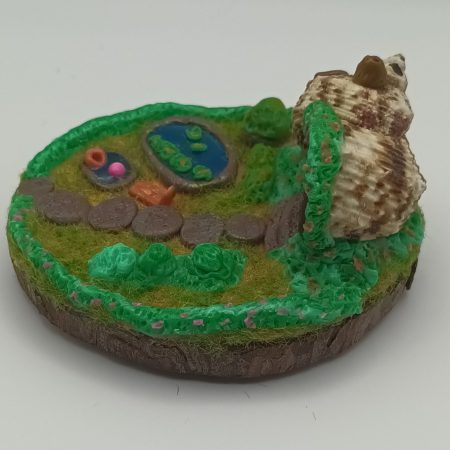 Handmade Polymer Clay Fairy Shell House in Colourful Garden Scene