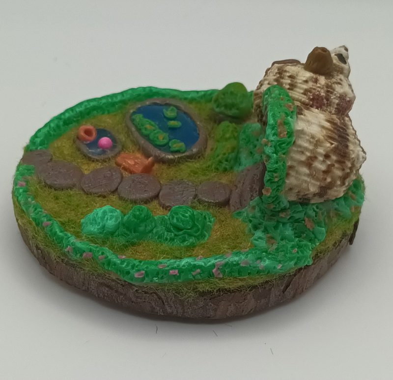 Handmade Polymer Clay Fairy Shell House in Colourful Garden Scene