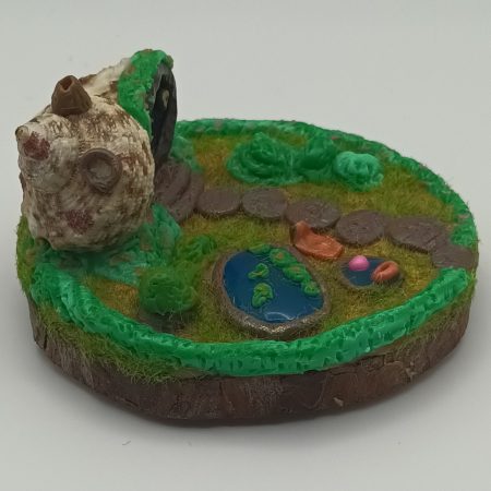 Handmade Polymer Clay Fairy Shell House in Colourful Garden Scene