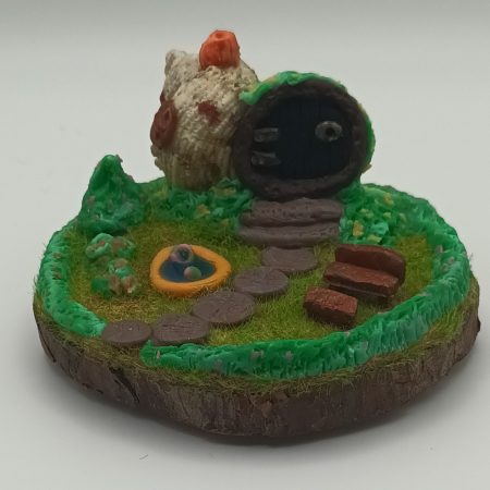 Handmade Polymer Clay Fairy Shell House in Colourful Garden Scene
