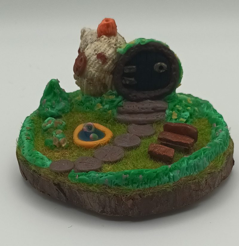 Handmade Polymer Clay Fairy Shell House in Colourful Garden Scene