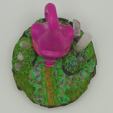 Handmade Polymer Clay Pink Fairy House with Quartz Crystals