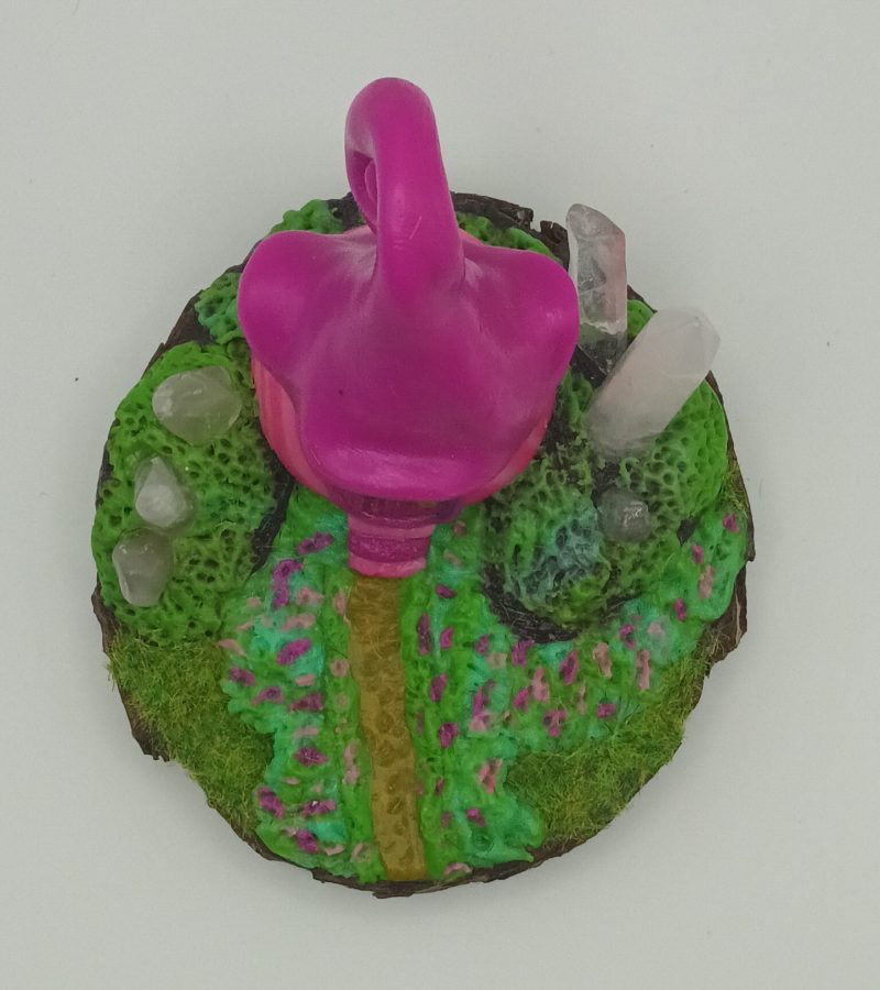 Handmade Polymer Clay Pink Fairy House with Quartz Crystals