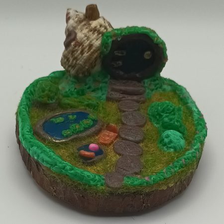 Handmade Polymer Clay Fairy Shell House in Colourful Garden Scene