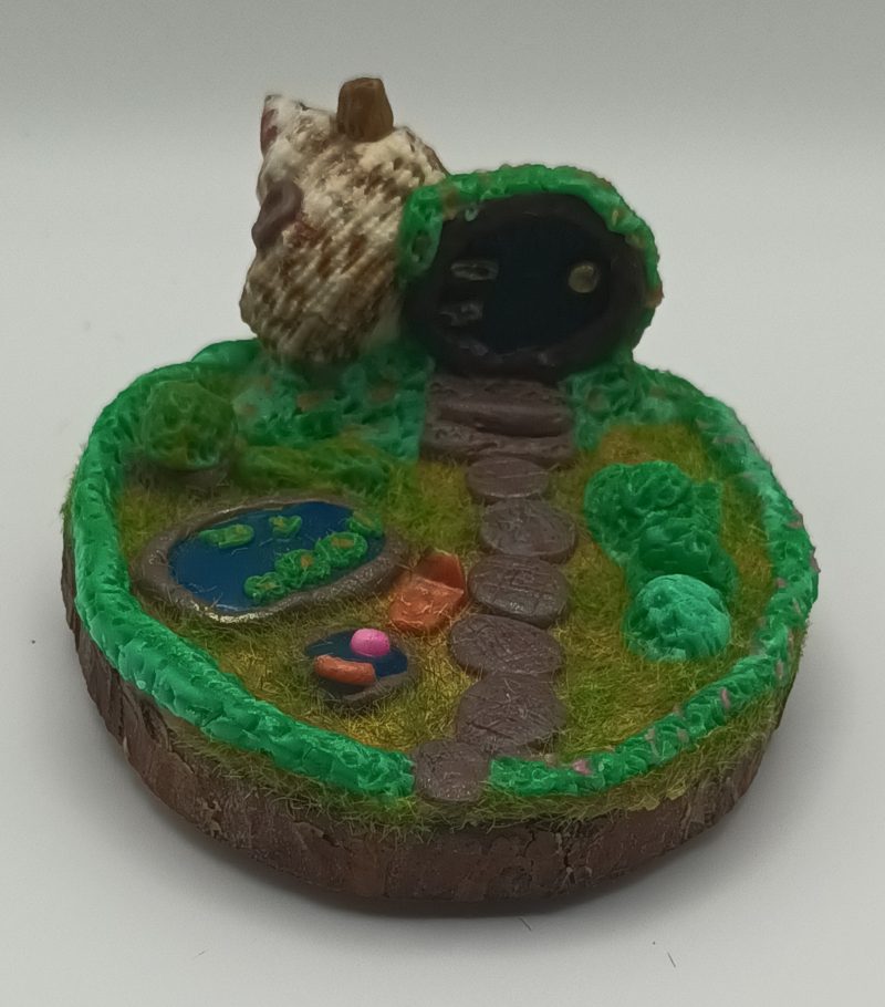 Handmade Polymer Clay Fairy Shell House in Colourful Garden Scene