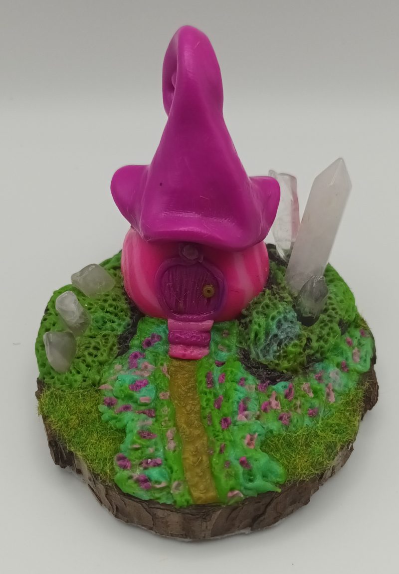 Handmade Polymer Clay Pink Fairy House with Quartz Crystals