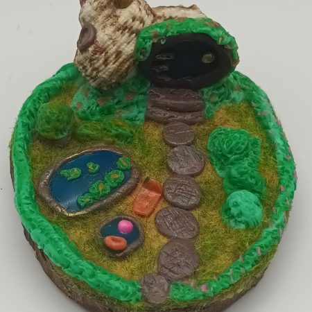 Handmade Polymer Clay Fairy Shell House in Colourful Garden Scene