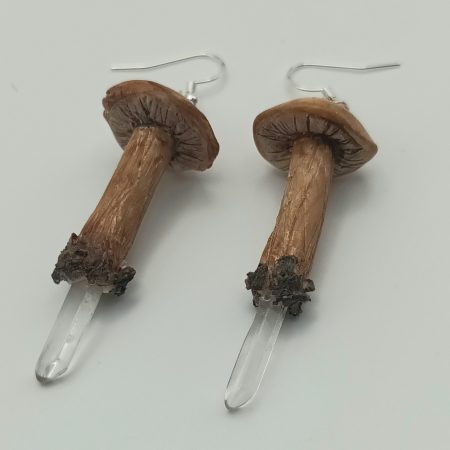Handmade Polymer Clay Mushroom Earrings with Clear Quartz
