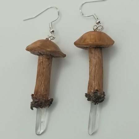 Handmade Polymer Clay Mushroom Earrings with Clear Quartz