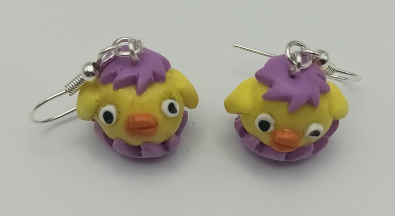 Handmade Polymer Clay Easter Chick Earrings, Lightweight and Colourful