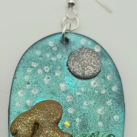 Polymer Clay Moon Gazing Hare Earrings, Lightweight and Durable