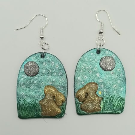 Polymer Clay Moon Gazing Hare Earrings, Lightweight and Durable