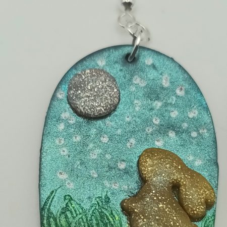Polymer Clay Moon Gazing Hare Earrings, Lightweight and Durable