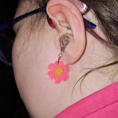 Pink Flower Hearing Aid Charm – Handmade Resin Cochlear Implant Accessory – Unique and Lightweight