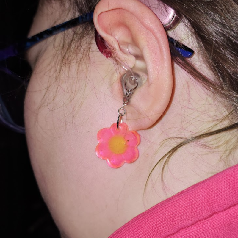 Pink Flower Hearing Aid Charm – Handmade Resin Cochlear Implant Accessory – Unique and Lightweight