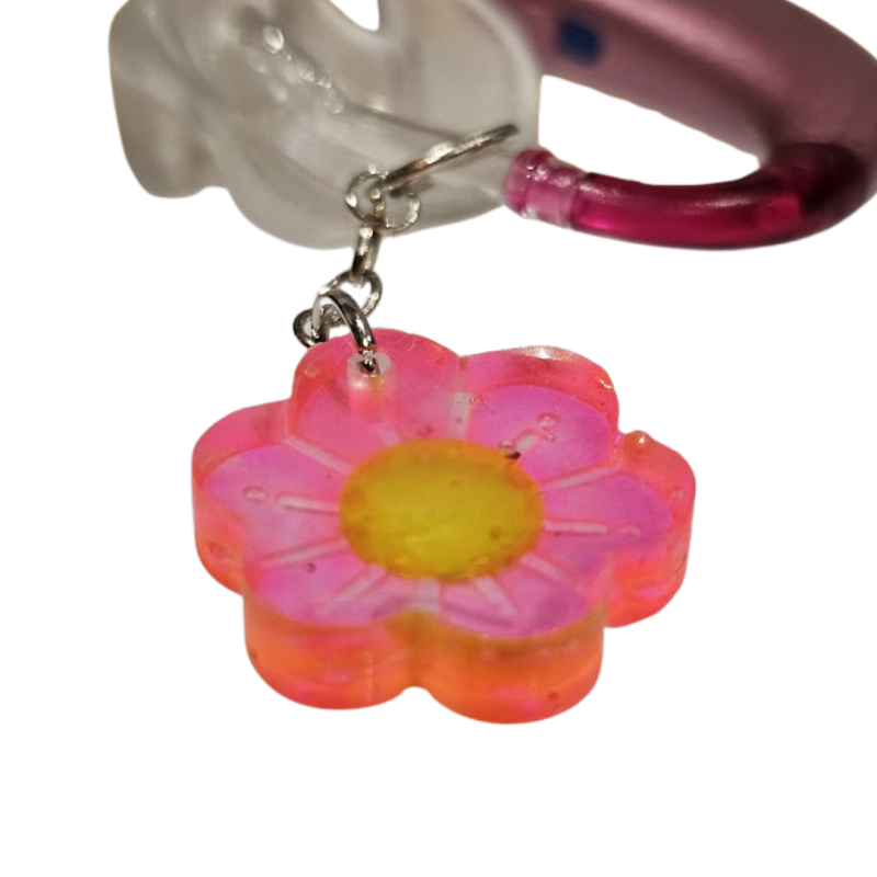 Pink Flower Hearing Aid Charm – Handmade Resin Cochlear Implant Accessory – Unique and Lightweight