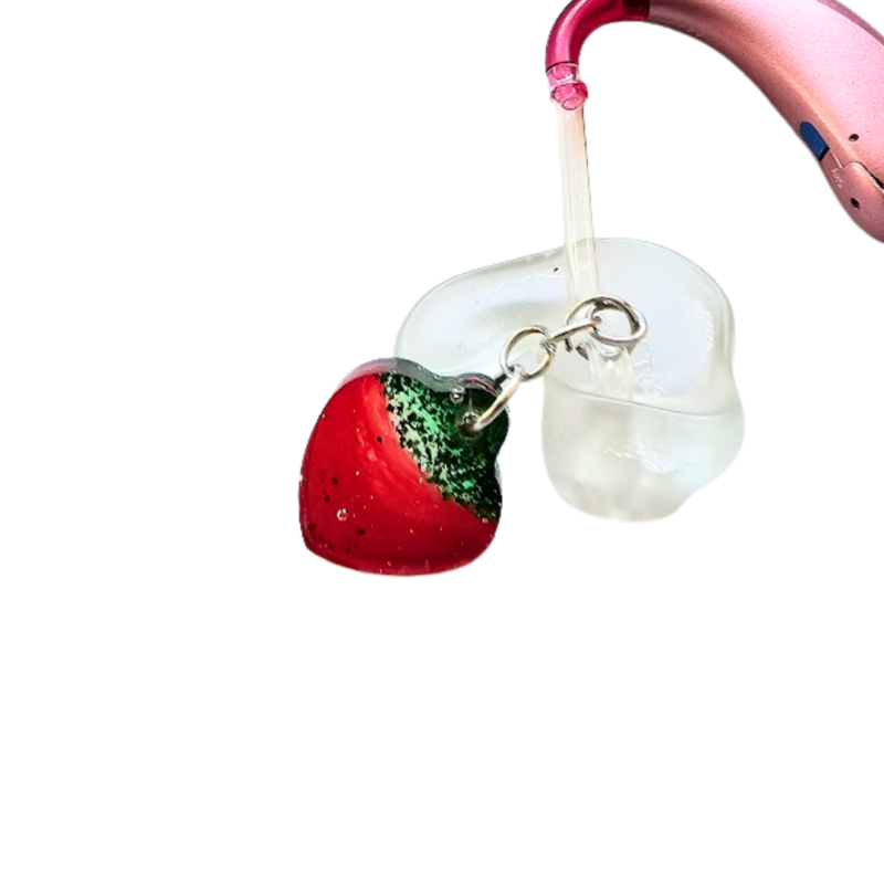 Strawberry Hearing Aid Charm – Handmade Resin Cochlear Implant Accessory – Unique and Lightweight