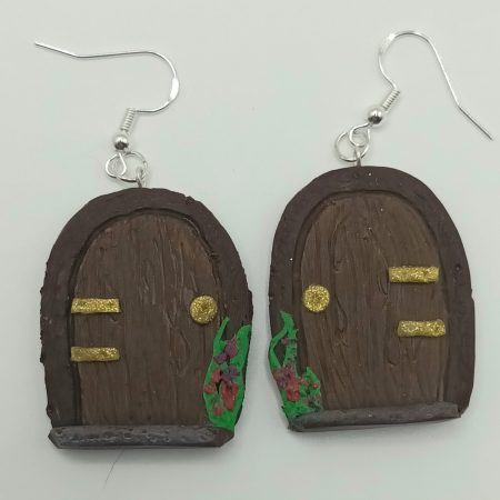 Polymer Clay Large Fairy Door Earrings with Silver Plated Wires