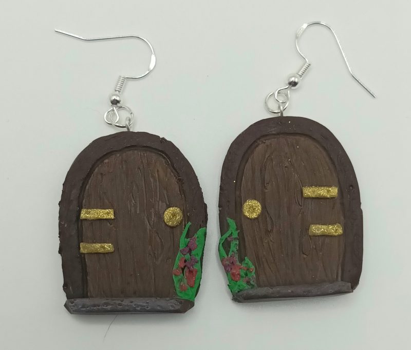 Polymer Clay Large Fairy Door Earrings with Silver Plated Wires