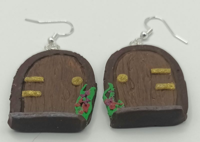 Polymer Clay Large Fairy Door Earrings with Silver Plated Wires