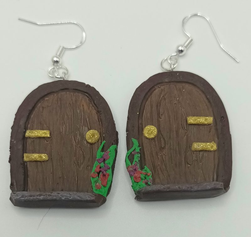 Polymer Clay Large Fairy Door Earrings with Silver Plated Wires