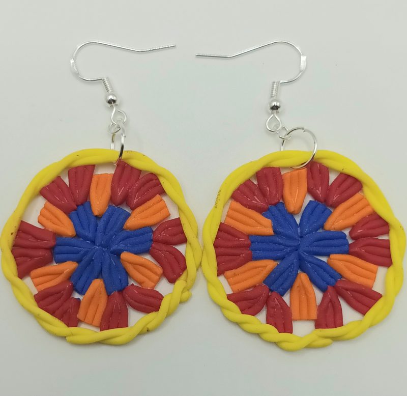 Handmade Polymer Clay Circle Earrings Inspired by Crochet, Lightweight