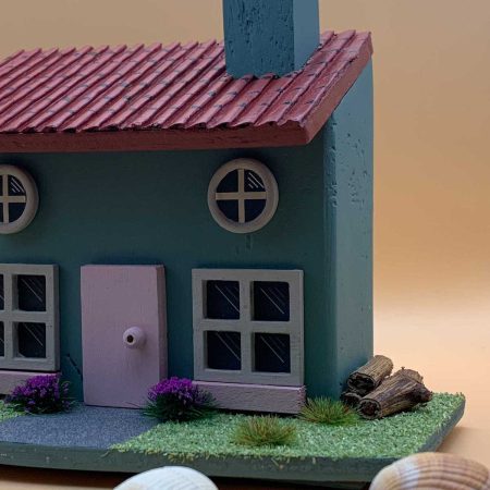 Handmade Spring Cottage green wooden ornament - Deluxe edition with working lamp