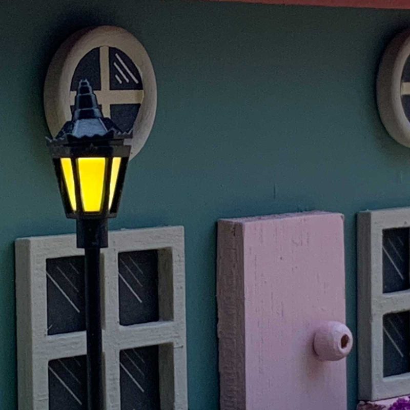 Handmade Spring Cottage green wooden ornament - Deluxe edition with working lamp