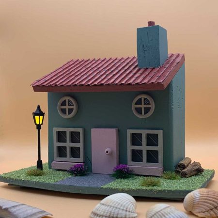 Handmade Spring Cottage green wooden ornament - Deluxe edition with working lamp