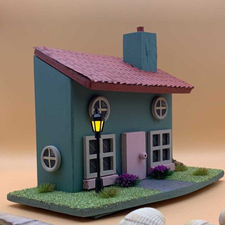 Handmade Spring Cottage green wooden ornament - Deluxe edition with working lamp