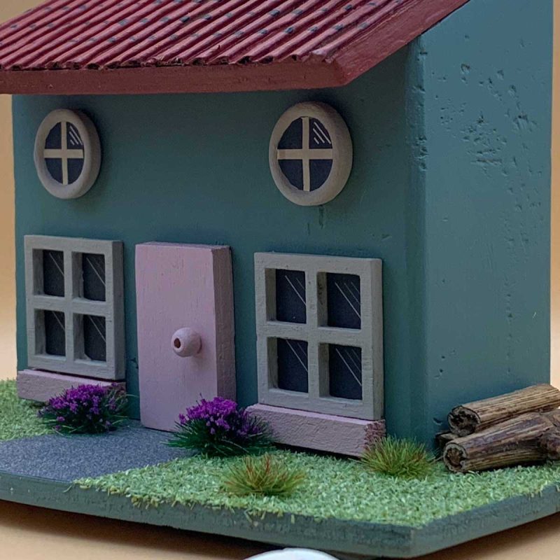 Handmade Spring Cottage green wooden ornament - Deluxe edition with working lamp