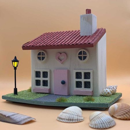 Handmade wooden Shell Cottage ornament - Deluxe edition with working lamp