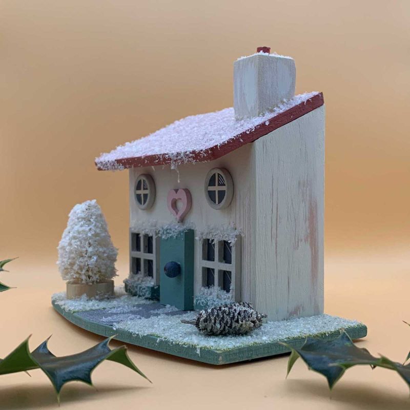 Handmade Christmas Cottage wooden ornament – Classic edition with snow-covered roof
