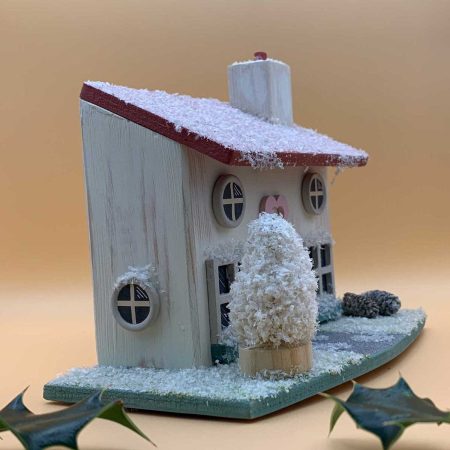 Handmade Christmas Cottage wooden ornament – Classic edition with snow-covered roof