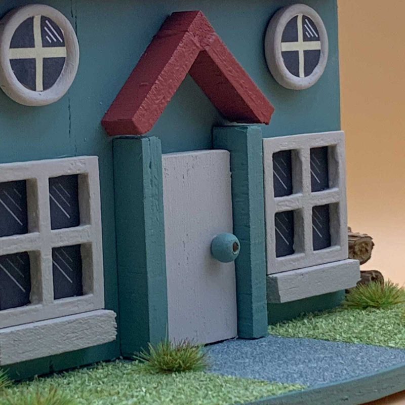 Handmade Willow Cottage teal wooden ornament