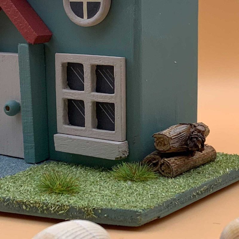 Handmade Willow Cottage teal wooden ornament