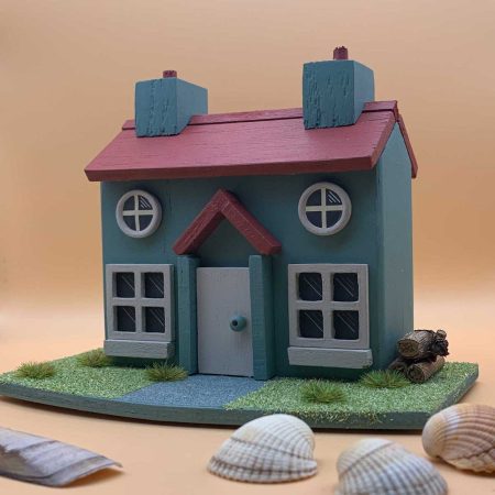 Handmade Willow Cottage teal wooden ornament