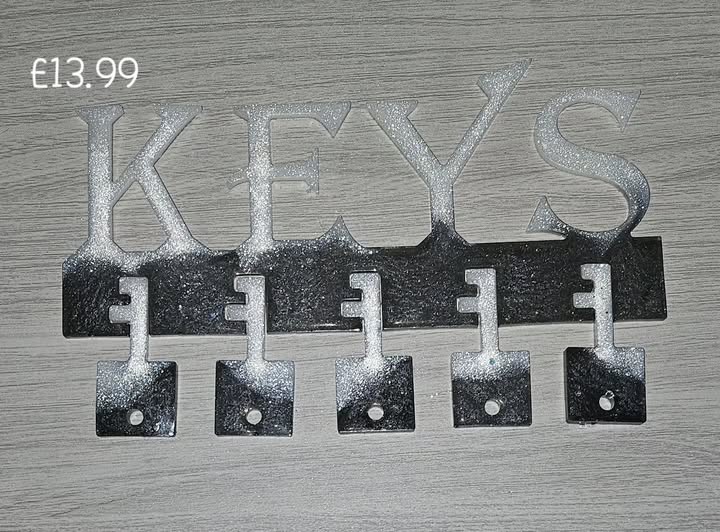 handcrafted silver and black KEYS wall hanger
