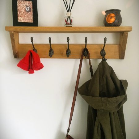 Rustic farmhouse style coat rack with shelf