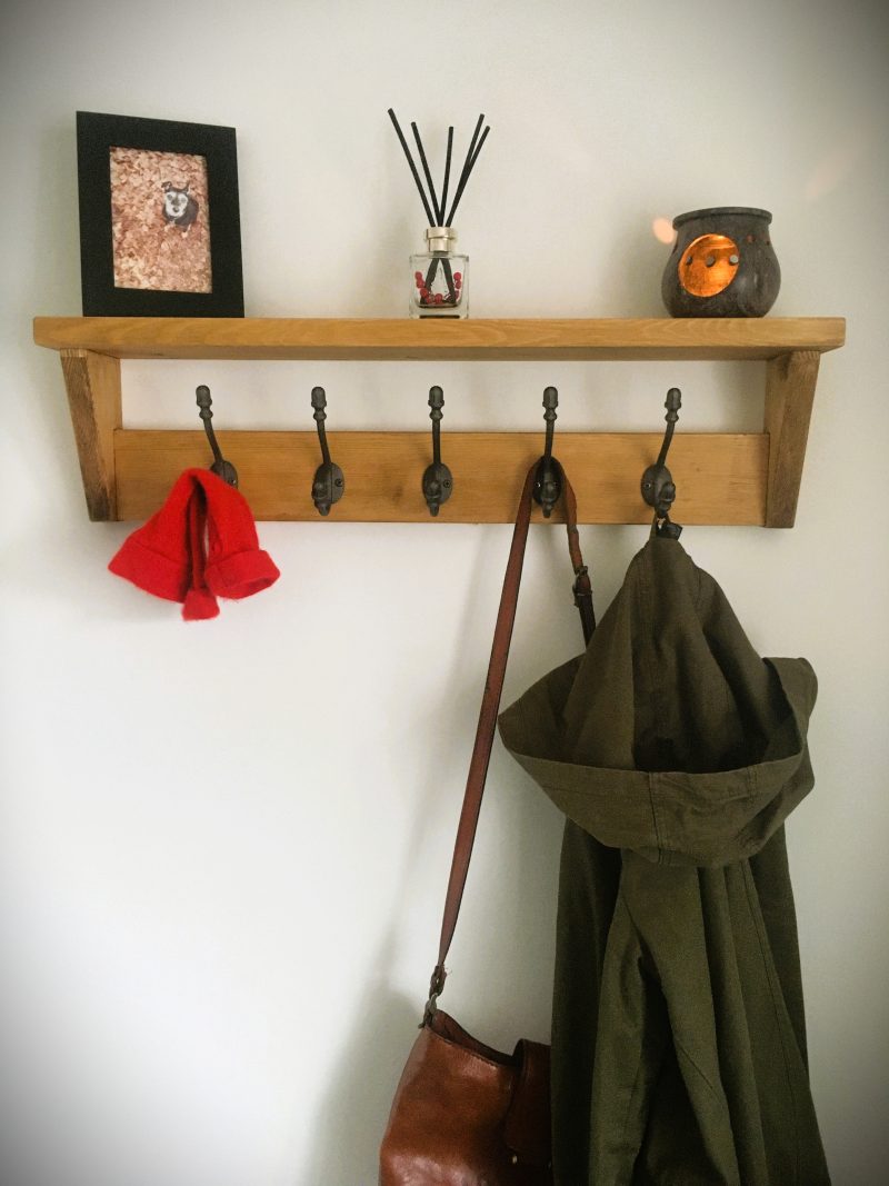 Rustic farmhouse style coat rack with shelf