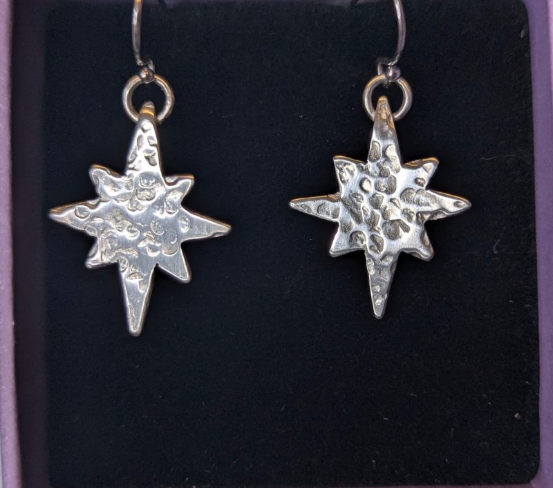 Silver Star Jewellery Set with Hammered Texture, Lightweight & Minimalist