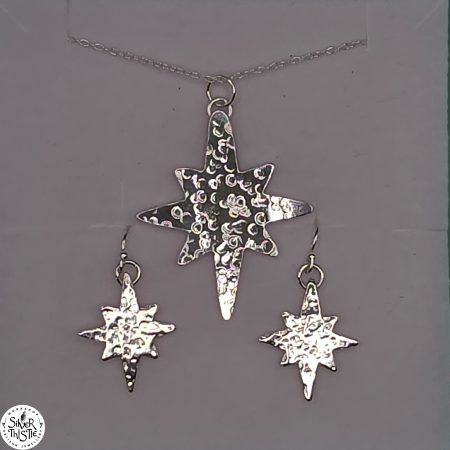 Silver Star Jewellery Set with Hammered Texture, Lightweight & Minimalist