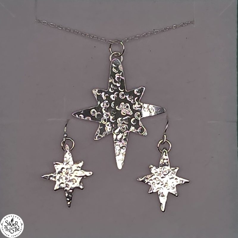 Silver Star Jewellery Set with Hammered Texture, Lightweight & Minimalist