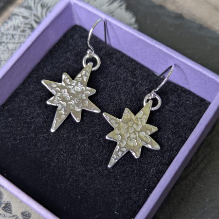 Silver Star Jewellery Set with Hammered Texture, Lightweight & Minimalist