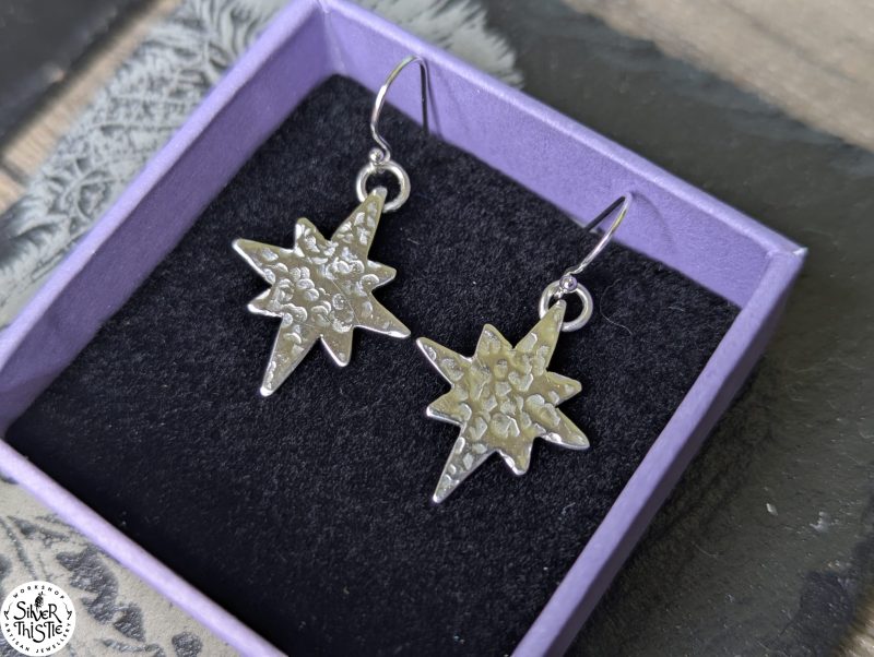 Silver Star Jewellery Set with Hammered Texture, Lightweight & Minimalist