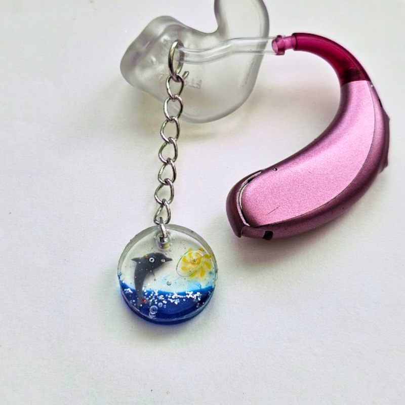 Dolphin Hearing Aid Charm – Handmade Resin Cochlear Implant Ocean Animal Accessory – Unique and Lightweight