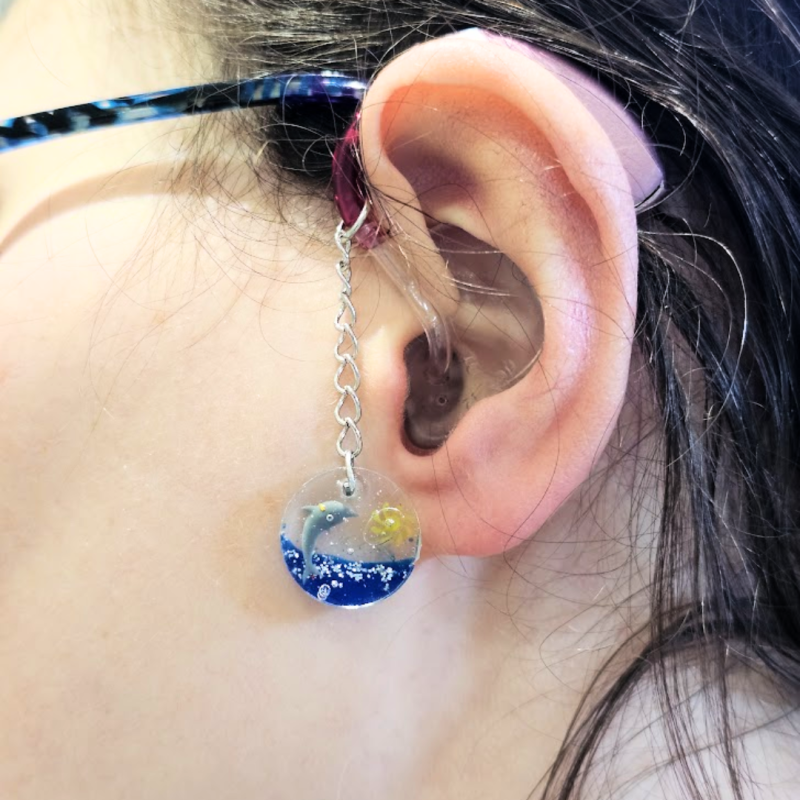 Dolphin Hearing Aid Charm – Handmade Resin Cochlear Implant Ocean Animal Accessory – Unique and Lightweight
