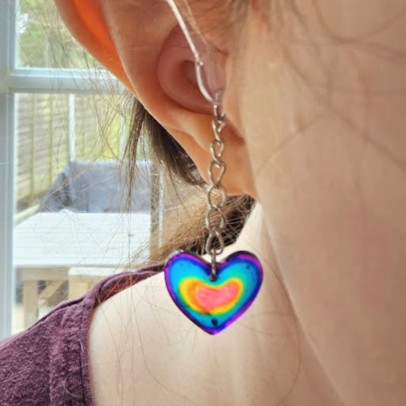Rainbow Heart Hearing Aid Charm – Handmade Resin Cochlear Implant Accessory – Unique and Lightweight