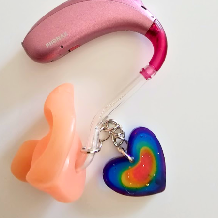 Rainbow Heart Hearing Aid Charm – Handmade Resin Cochlear Implant Accessory – Unique and Lightweight
